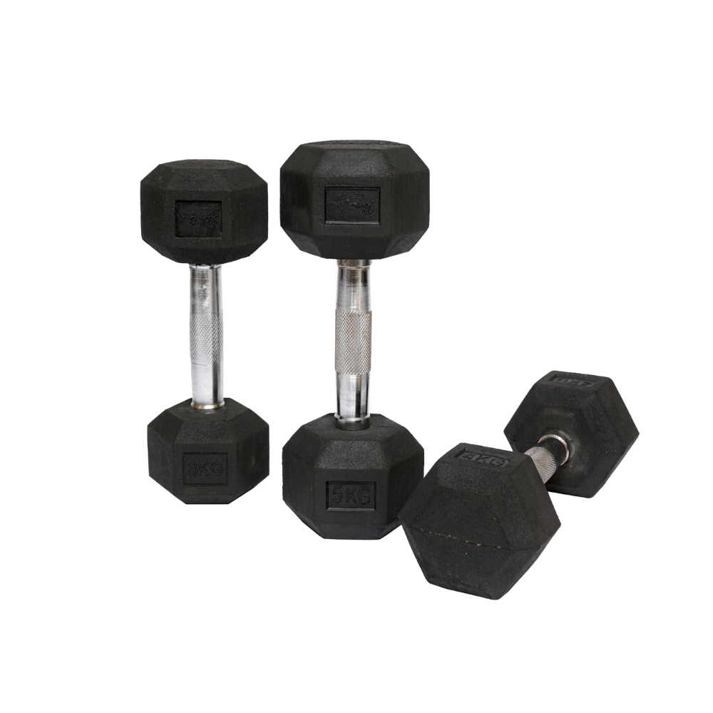 Rubber Coated Hex Dumbbells